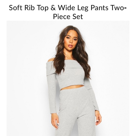 Boohoo ribbed off the shoulder crop lounge set - Picture 4 of 5